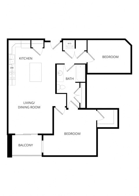 Floor plan for 1 bed, 1 bath, 925 sqft